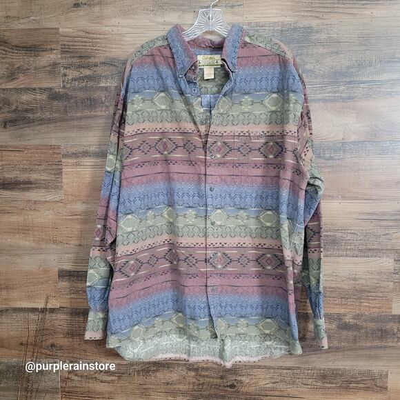 Vtg Cabela's Deerskin Soft Chamois Aztec Shirt 2XLT Pocket Outdoor Gorpcore Y2K - Picture 1 of 10